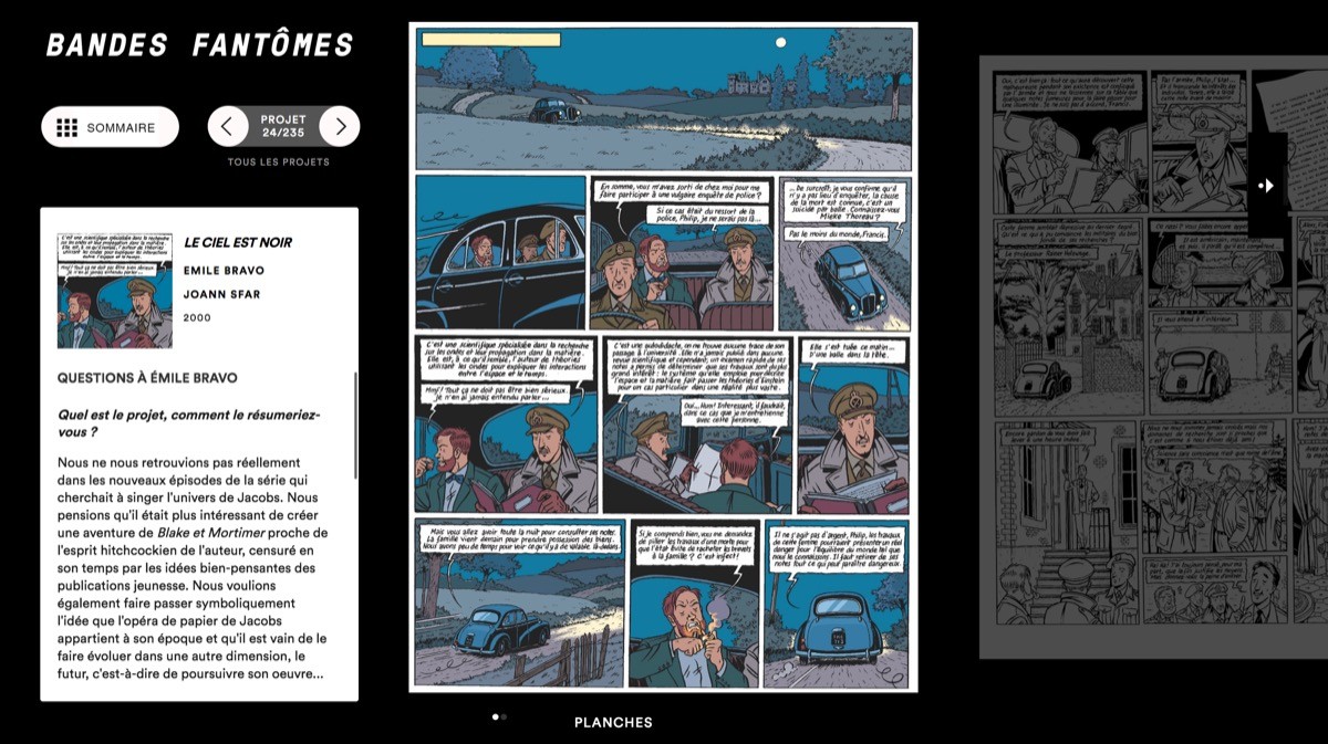 ⭐⭐⭐ Manu Lechat- Webdesigner, intégrateur, développeur Web freelance Mise en page et programmation d'un module de lecture de Bd numérique - Interface muséographie dans le cadre d'une exposition. En partenariat avec le festival Pulp à la Ferme du Buisson.