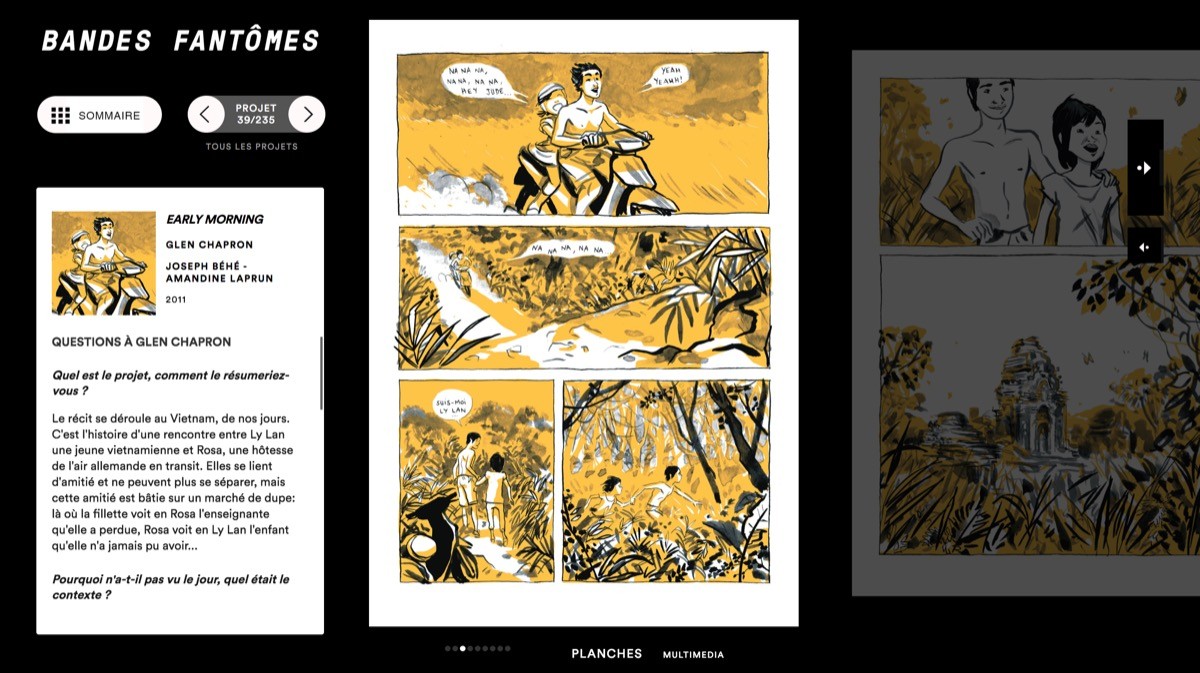 ⭐⭐⭐ Manu Lechat- Webdesigner, intégrateur, développeur Web freelance Mise en page et programmation d'un module de lecture de Bd numérique - Interface muséographie dans le cadre d'une exposition. En partenariat avec le festival Pulp à la Ferme du Buisson.