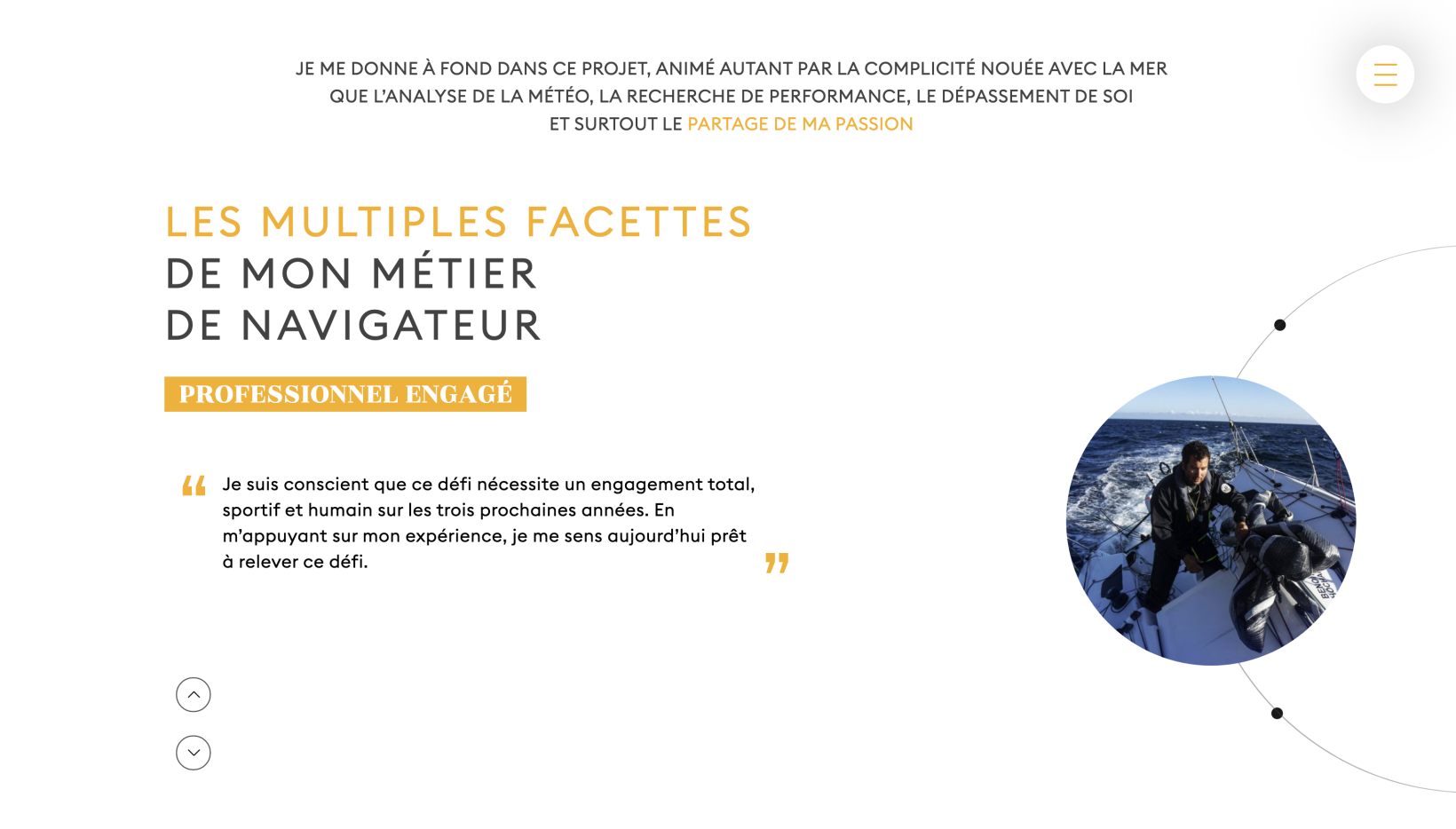 ⭐⭐⭐ Manu Lechat- Webdesigner, intégrateur, développeur Web freelance Réalisation du Site internet du skipper Benoit Hochart - 'La chaîne de l'espoir'. Présentation du projet, du skipper et de ses partenaires. J'ai réalisé la programmation des templates du site. Le contenu du site est intégralement administrable via le Cms Kirby.