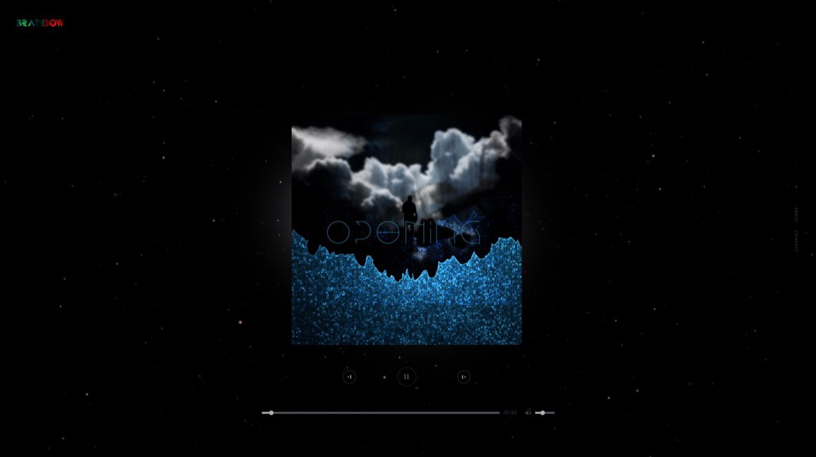 ⭐⭐⭐ Manu Lechat- Webdesigner, intégrateur, développeur Web freelance Réalisation du site du compositeur et musicien 'The Brainbow'. Proposition d'extrait musicaux à travers un site minimaliste et immersif.