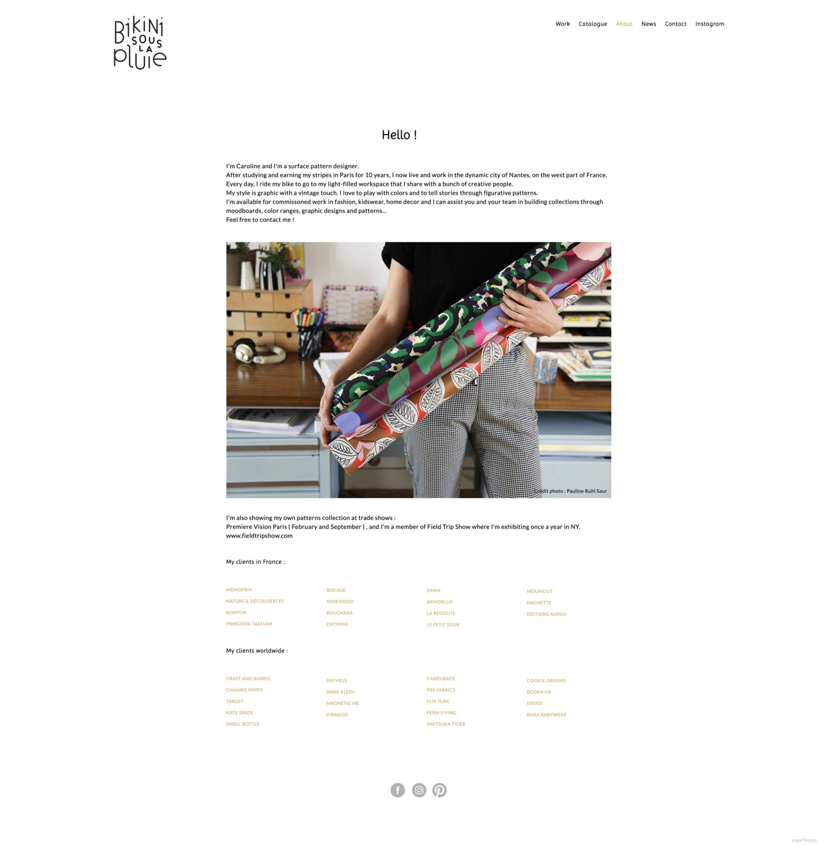 ⭐⭐⭐ Manu Lechat- Webdesigner, intégrateur, développeur Web freelance Webdesign et programmation du portfolio de pattern-design 'Bikini sous la pluie'. Réalisation d'un graphisme simple et intuitif. Mise en page responsive sur-mesure. L'ensemble du site est administrable via le cms Kirby.