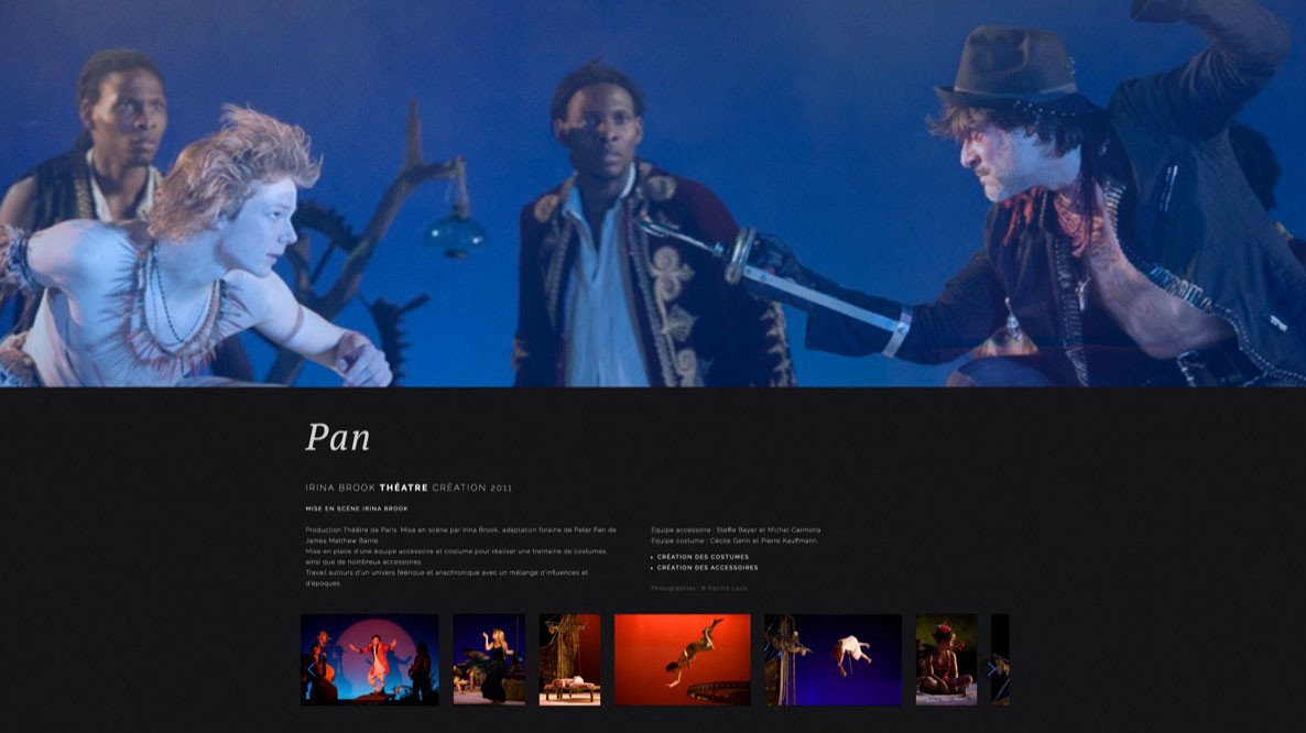 ⭐⭐⭐ Manu Lechat- Webdesigner, intégrateur, développeur Web freelance Webdesign et programmation du portfolio de costumière de théâtre et d'opéra 'Magali Castellan'. Réalisation d'un graphisme simple et intuitif. Mise en page responsive sur-mesure. L'ensemble du site est administrable via le cms Wordpress.